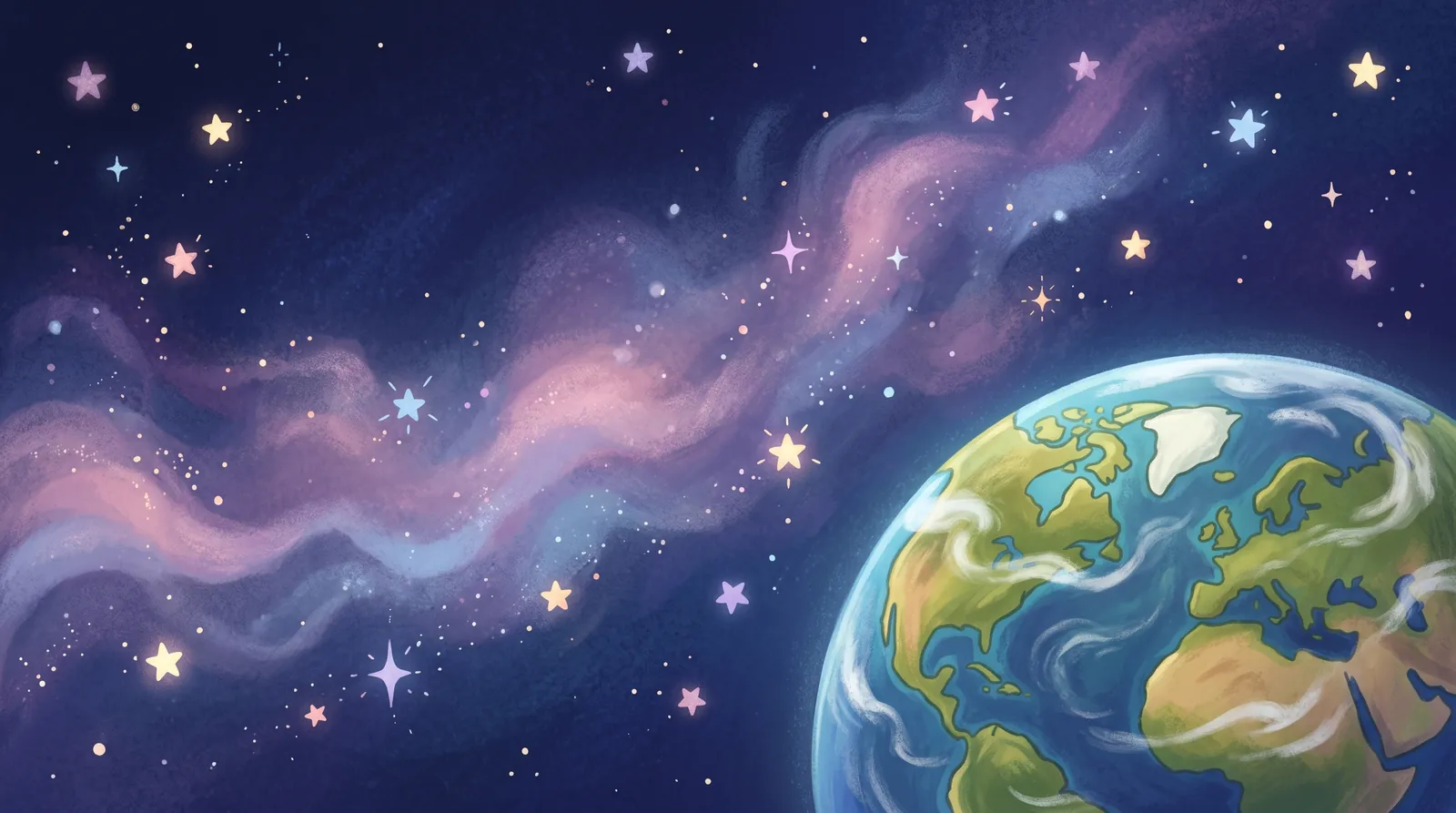 Planet Earth seen from dark, starry space.