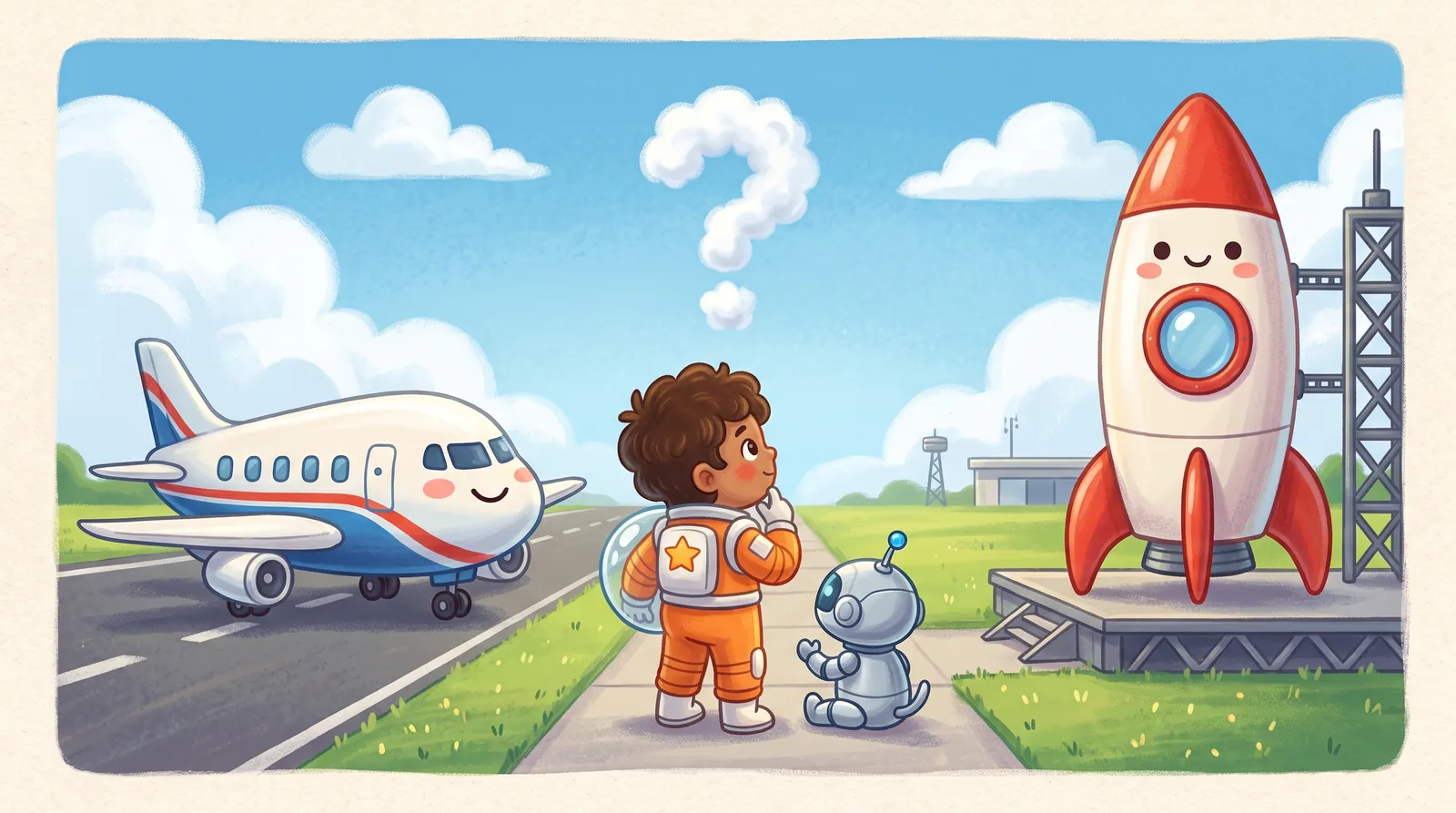 Nova and Bolt choose between a jet plane and a rocket.
